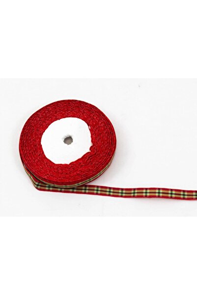 OEM Checkered Textile Ribbon 1cm 22meters Red Green