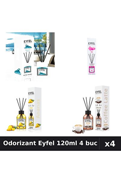 Eyfel Set 4 Odorizant Cameră cu Bețișoare 120ml - Ocean, Bubble Gum, Ananás, ...