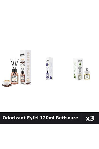Eyfel Set 3 Odorizant Camera Betisoare 120ml - Cafea, Zambile, Lacramioare