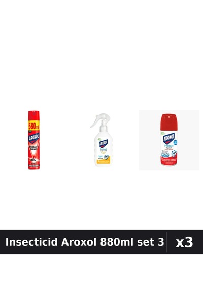 Aroxol Set 3 Insecticid 880ml - Spray + Loțiune Repelent - Protecție Gandaci,...