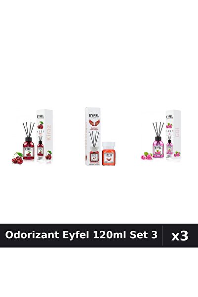 Eyfel Set 3 Odorizant Camera Betisoare 120ml - Cireșe, Red Dragon, Trandafir