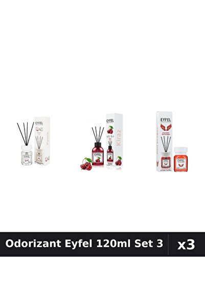 Eyfel Set 3 Odorizant Camera Betisoare 120ml - Bumbac, Cireșe, Red Dragon