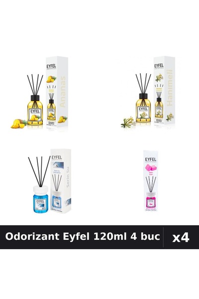 Eyfel Set 4 Odorizant Camera Betisoare 120ml - Ananas, Bubble Gum, Cool Water...