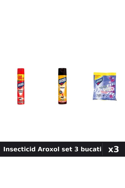 Aroxol Set 3 Spray Insecticid 580ml, 400ml + Pastile Anti-Insecte - Protectie...