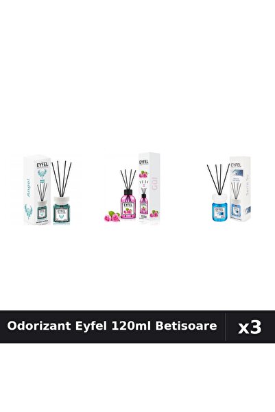 Eyfel Set 3 Odorizante Camera Betisoare 120ml - Angel, Trandafir, Cool Water