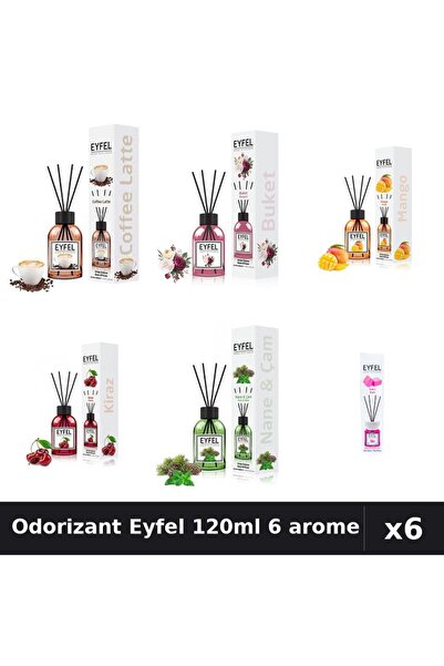 Eyfel Set 6 Odorizante Camera Betisoare 120ml - Cafea, Bouquet, Mango, Cirese...