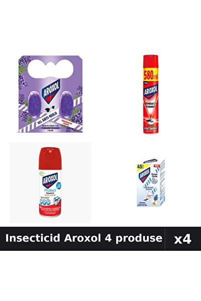 Aroxol Set 4 Insecticid - Spray 580ml, 100ml, Pastile, Aparat Electric - Prot...
