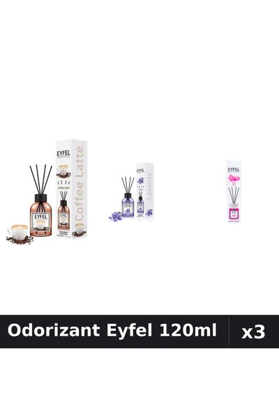 Eyfel Set 3 Odorizant Camera Betisoare 120ml - Cafea, Lavanda, Bubble Gum