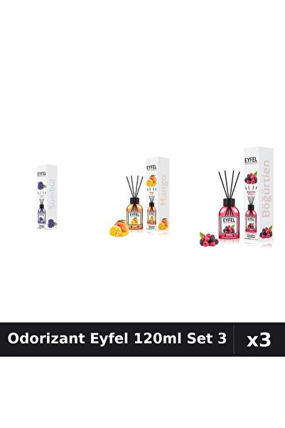 Eyfel Set 3 Odorizant Camera Betișoare 120ml - Zambile, Mango, Fructe Pădure