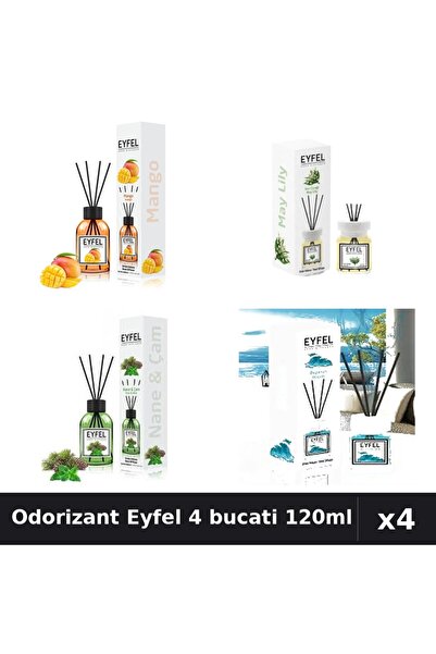 Eyfel Set 4 Odorizant Camera Betisoare - Mango, Lacramioare, Pin Menta, Ocean...