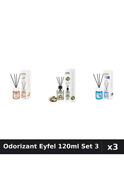 Eyfel Set 3 Odorizant Camera Betisoare 120ml - Acacia, Nucă de Cocos, Cool Water