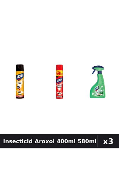 Aroxol Set 3 Spray Insecticid 400ml și 580ml - Anti Gandaci, Țânțari, Muste
