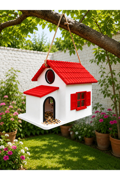 Butik Dekoratif Kuş Yemliği Askılı Bahçe ve Balkon Kuş Evi Suya Dayanıklı Kuş...