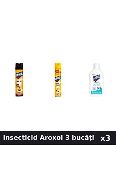 Aroxol Set 3 Spray Insecticid 400ml, 580ml - Loțiune Repelent - Protecție Casa