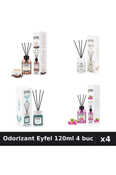 Eyfel Set 4 Odorizant Camera Betisoare 120ml - Angel, Bumbac, Cafea, Trandafir