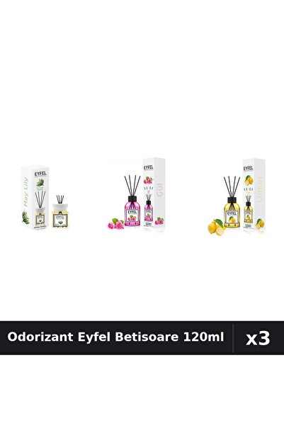 Eyfel Set 3 Odorizant Camera Betisoare 120ml - Lacramioare, Trandafir, Lămâie