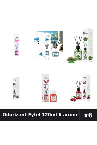 Eyfel Set 6 Odorizante Camera Betisoare 120ml - Bubble Gum, Ocean, Pin, Zambi...