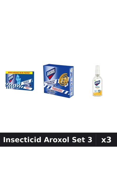 Aroxol Set 3 Insecticid - Pastile Anti-Insecte 60+10 buc, Loțiune Repelent 85ml