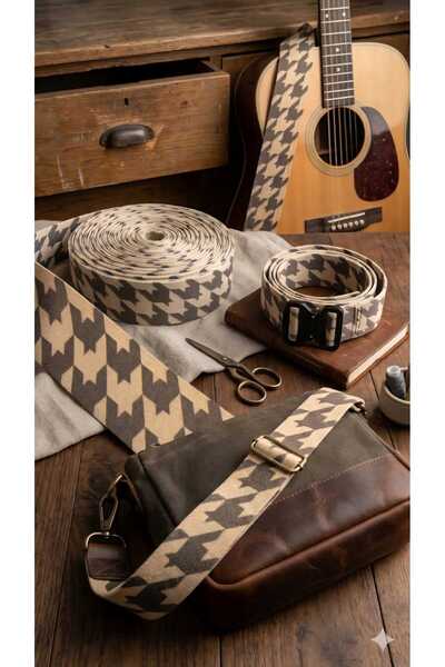 satab French Houndstooth Patterned Bag Handle 50mm Column/Strip 2 Meters (Wit...