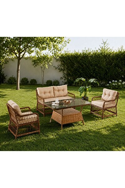 Evdesa Bredam Rattan Bahçe Balkon Takımı 2+1+1 Kahve