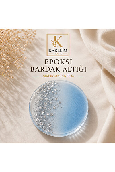 karelim home 4-Piece Epoxy Coaster Set with Silver Foil in Blue Color