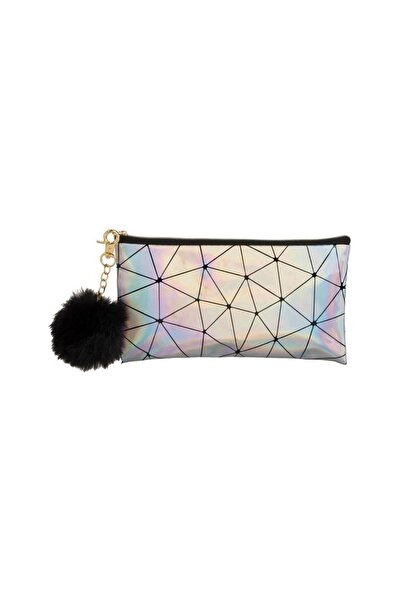OEM Husa Geanta Ochelari Argintie Holografica cu Pompon, Accesoriu Fashion
