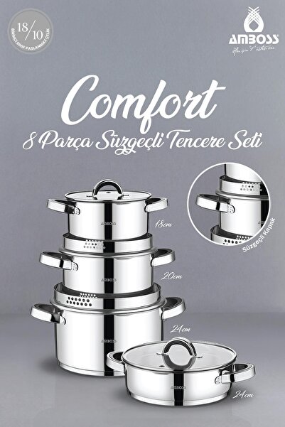 Amboss Comfort 8 Piece Steel Cookware Set with Strainer
