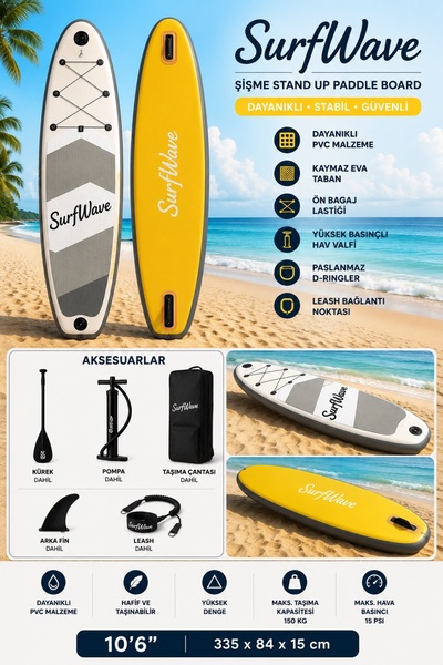 surfwave HMI005-9 335x84x15 cm Şişme SUP Tahtası Seti – Profesyonel Paddle Bo...