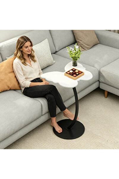 Fikpoo Butterfly-Shaped Wooden Side Table - Modern Rustic End Table With Blac...