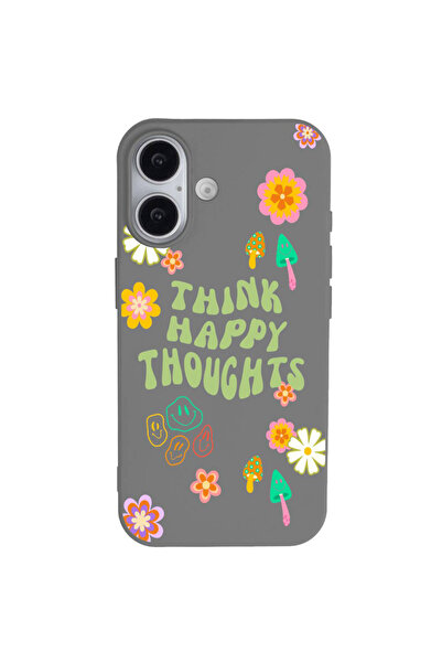 Casen iPhone 17 Gri Think Happy Renkli Silikon Kılıfı
