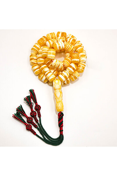 Generic Luxury Amber Imitation Mastic Rosary 66 Beads, Yellow White Striped T...