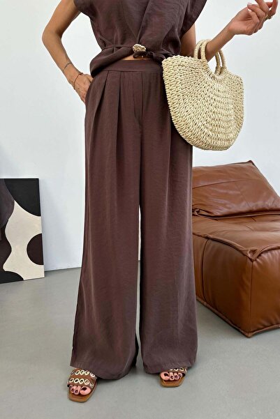 mylove Back Waist Elastic Draped Trousers Brown