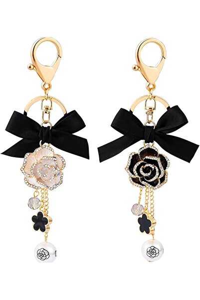 Arabest 2-Piece Flower Pearl Bag Charm Set, Bowknot Design with Faux Pearl Be...