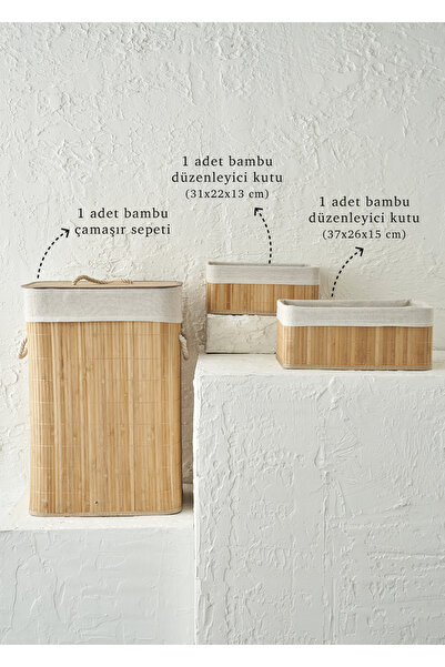 Bella Maison Natura Bambu 3'lü Çamaşır Sepeti Seti Naturel