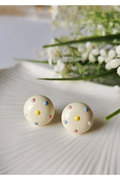 Halley Concept Colorful Polka Dot Detailed Steel Earrings 1.5 cm
