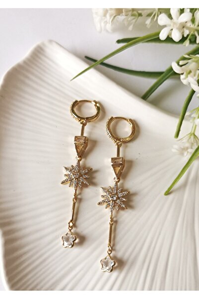 Halley Concept Gold celeste star detailed steel dangle earrings 1.5x7 cm