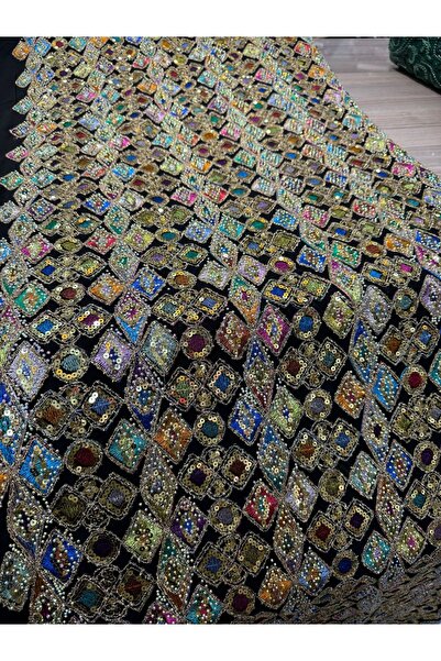 OsmanKumaşDantel Intensive Embroidery and Stone Cross-Stitch Fabric (100X150Cm)