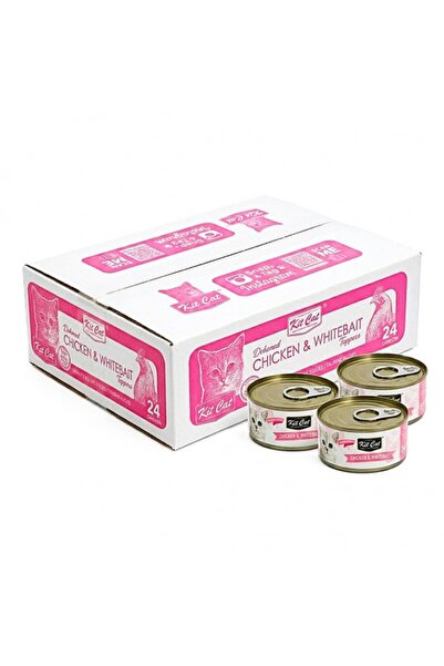 Kit Cat Chicken and Whitebait Wet Cat Food, Pack of 24, 80g Cans, Natural Ing...