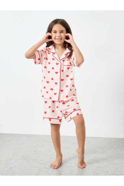 Take Two By Styli Girls Heart Piping Shirt and Shorts Set