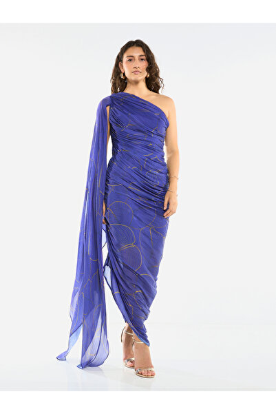 House of Moda By Styli One-Shoulder Ruched Drape Column Gown