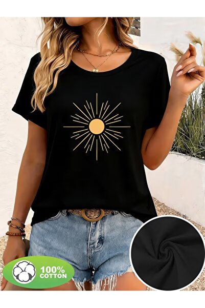 PAVRO Unisex Άνετο T-shirt με μικτό σχέδιο και στάμπα