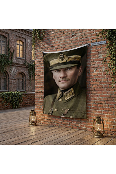 puntodizayn Üniformalı Atatürk Portresi Yakın Çekim poster Bayrak Raşel Kumaş...