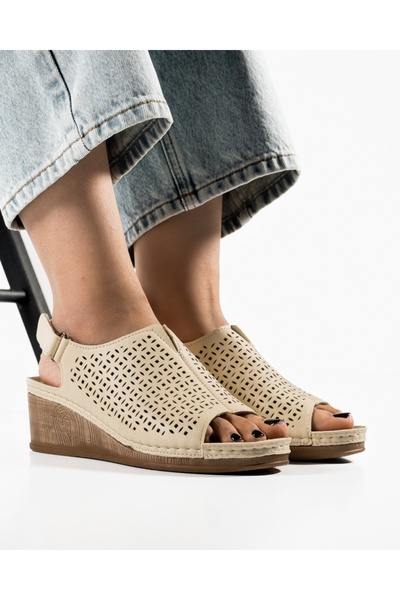 ALOGO Women's Beige Sandals Made of VATA Eco- Leather