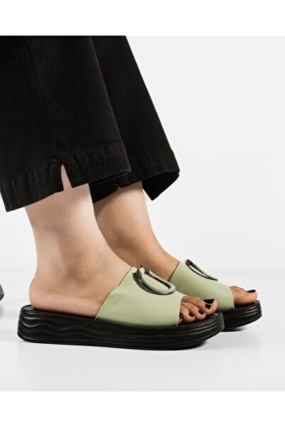 ALOGO Women's Green Slipper Made of Ette Ecological Leather