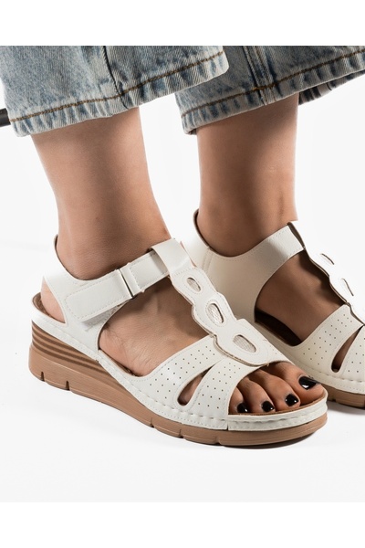 ALOGO Women's White Sandals Made of Emai Ecological Leather