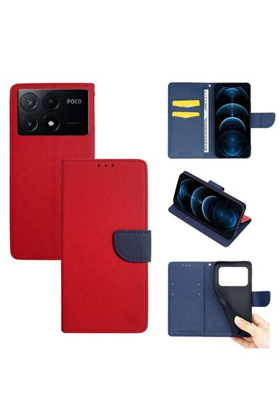 Sonique Θήκη Πορτοφόλι Trend Wallet Xiaomi Poco X6 Pro 5G Κόκκινο / Σκούρο Μπλε