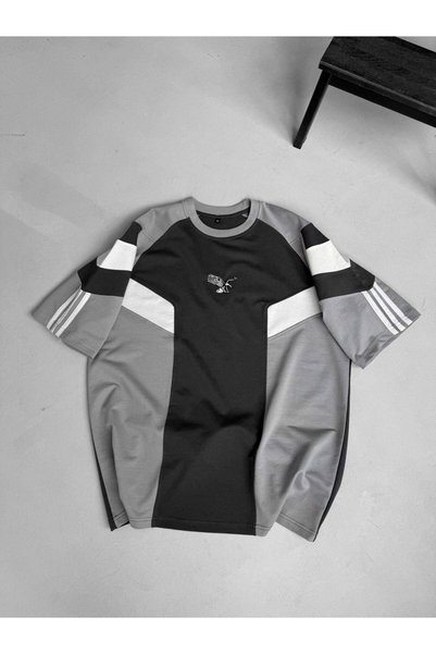 KUN SPORTSWEAR تي شيرت ريترو نوستالجي ملون كبير الحجم للجنسين