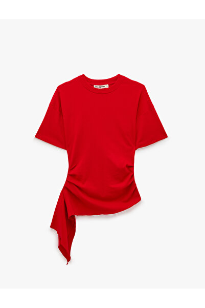 Koton Tricou asimetric din bumbac, cu mânecă scurtă, decolteu tip crewneck și...