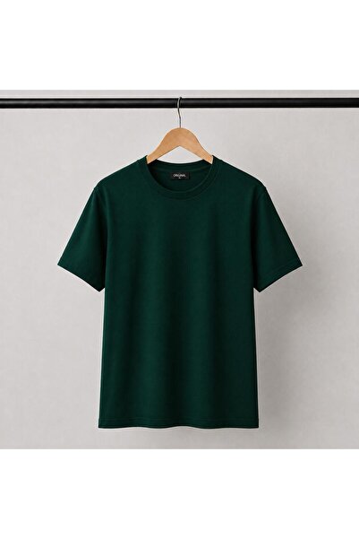 Kuraff Giyim Unisex Basic Cotton T-Shirt with Circular Necklace in Solid Color