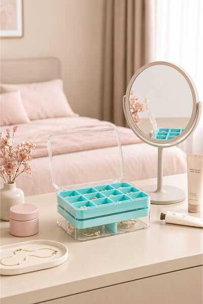 WOODCAP 3 Layers Jewelry Organizer Box with 38 Compartments and Clear Lid for...